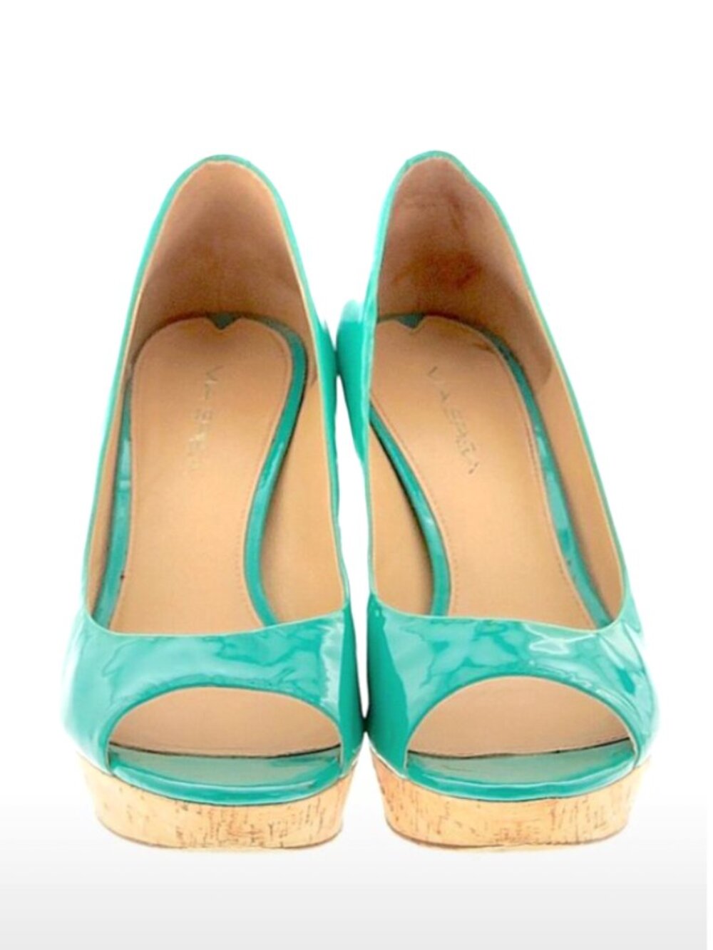 Via Spiga "Alexis" Platform Peep-Toe Pump In A Turquoise/Aqua Patent Finish - Picture 2 of 5